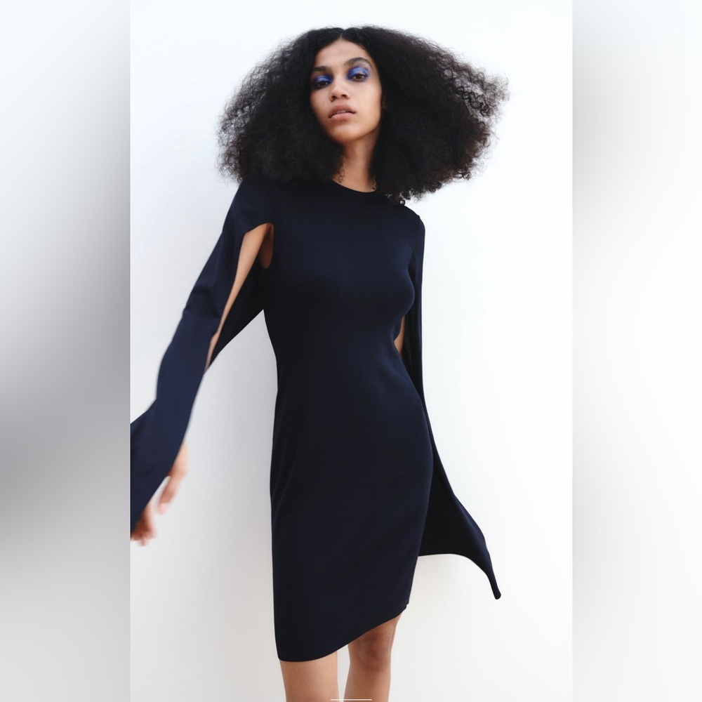 Zara Navy Knit Cape Dress - Size Small - NWT